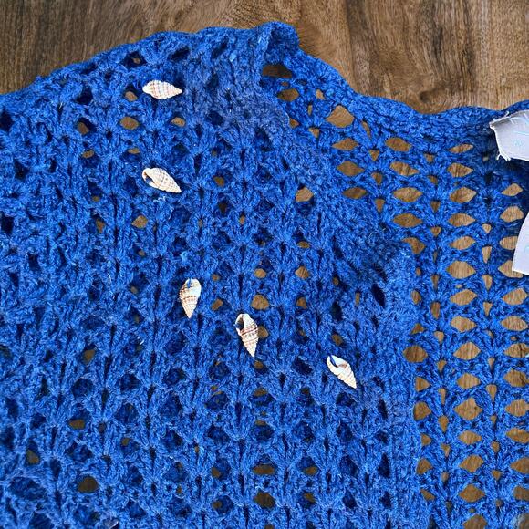 Blue seashell embellished crochet cardigan fishermancore mermaid nautical - Picture 3 of 6